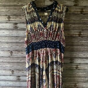 Bila Women's Sleeveless Dress Size XL White Blue Paisley Slits Asymmetrical